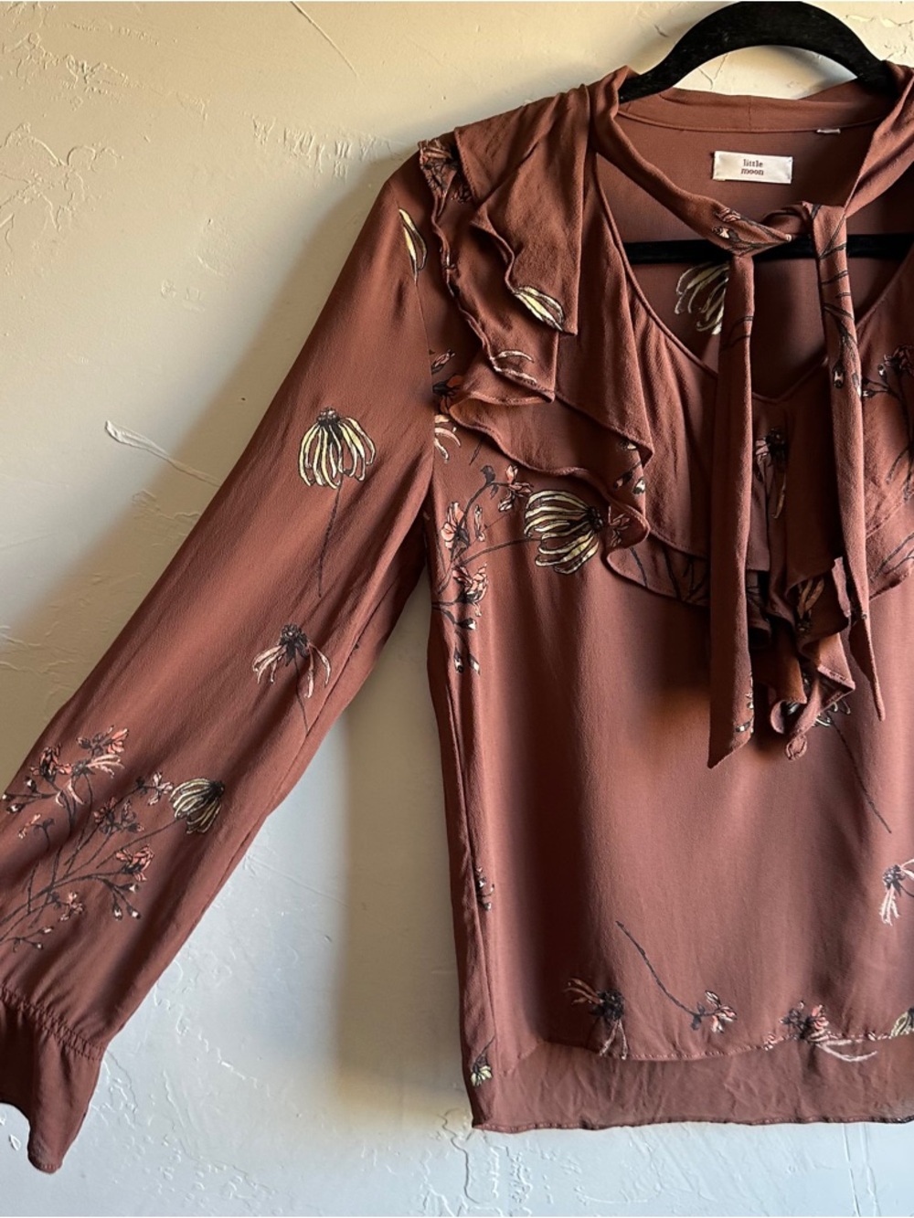 Little Moon Brown Floral Ruffle Blouse Earthy Coquette Cottagecore Prairie XS? - Picture 2 of 11